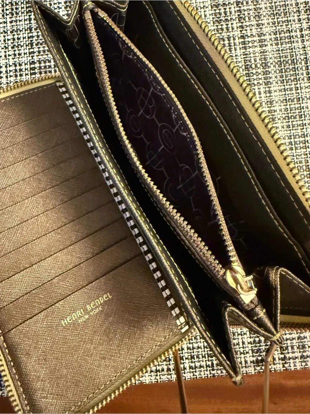 Henri Bendel Lime Lizard Embossed Calfskin Leather Zip Around Wallet